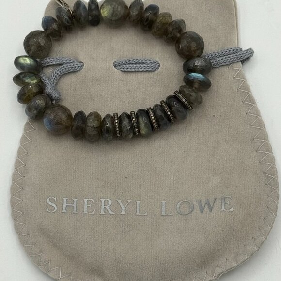 Sheryl Lowe 10mm Beaded Labradorite Bracelet with Diamond Rondelles w/ pouch - Picture 5 of 5